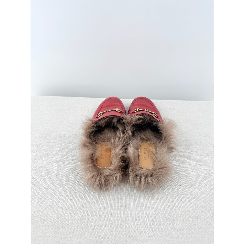 Gucci  Princetown Leather Slip On Flat Mules with Fur Red Women's Size EU 39.5 - Picture 5 of 6